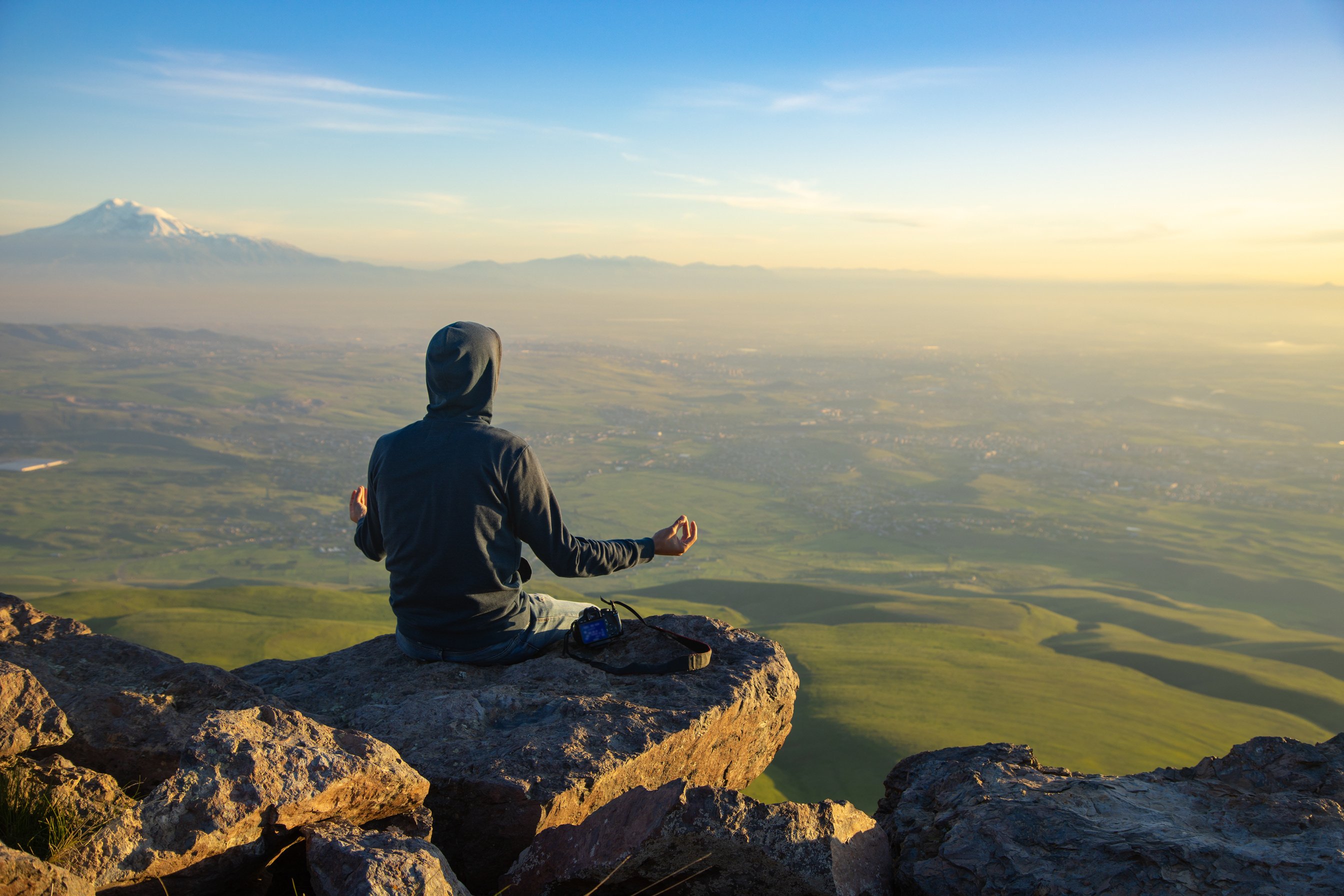 meditating man in the mountain